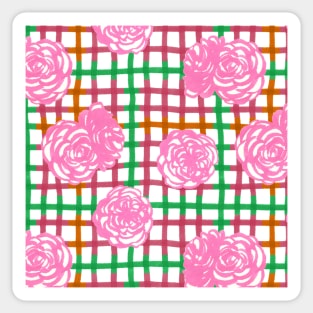 Roses on Plaid Pattern - Green, Pink Sticker